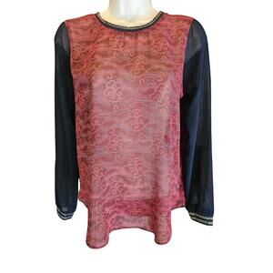 Scotch & Soda P PETITE Sheer relaxed red black puff sleeve EUC whimisgoth silk?